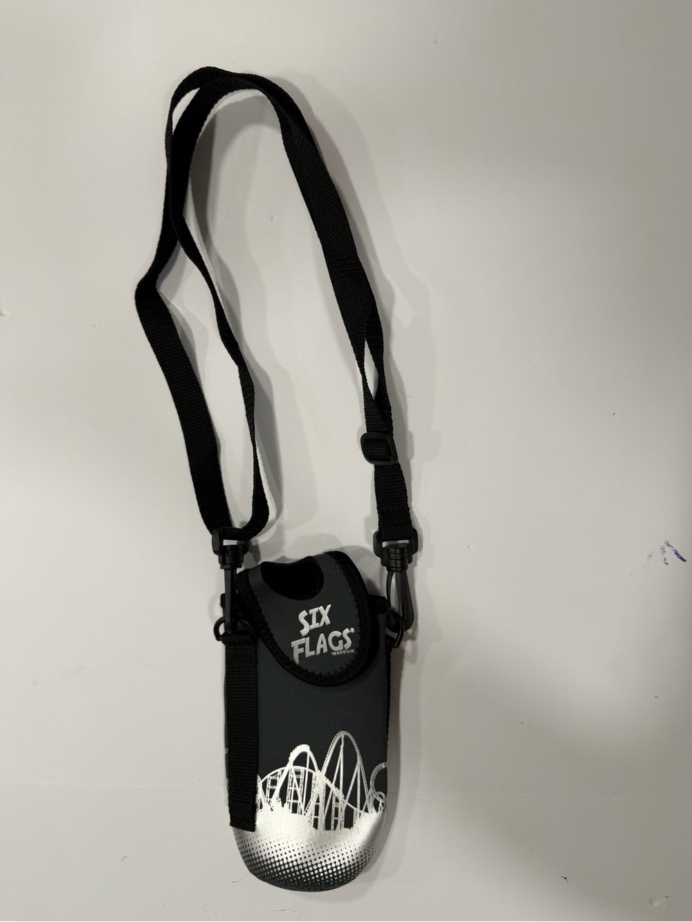 Six Flags Black Neoprene Crossbody Water Bottle Pouch